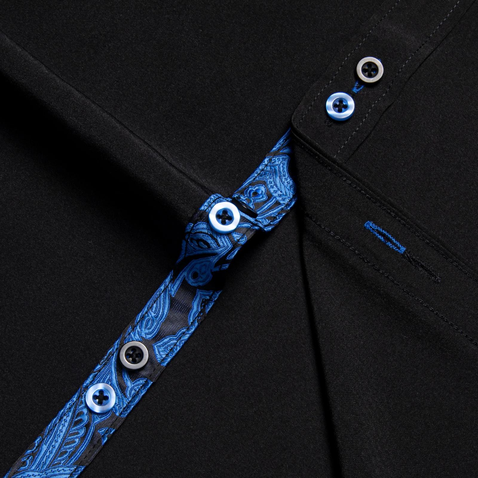 Chemise à manches longues en polyester et coton pour hommes, chemises noires unies, patchwork cachem