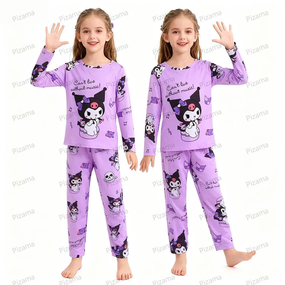Ensembles de pyjamas pour filles Sanrio, manches longues, doux, pyjamas Hello Kitty, pyjamas pour en