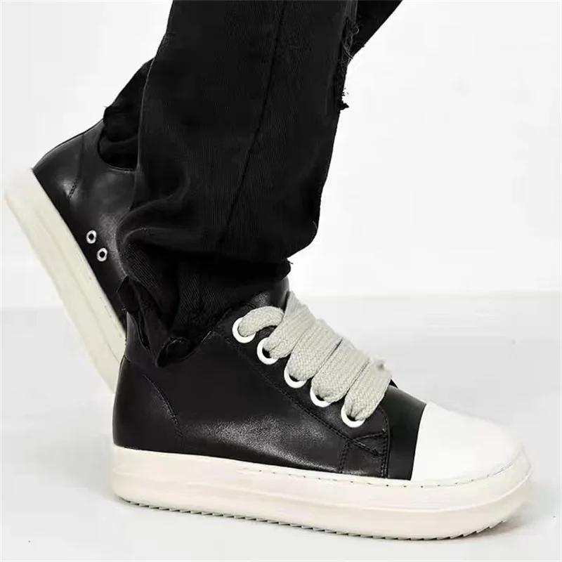 Hommes femmes plate-forme baskets en cuir noir fermeture éclair à lacets chaussures décontractées fo