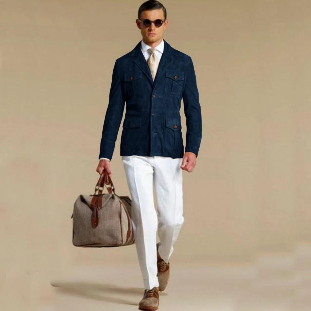 Blazer en daim pour hommes, costume élégant, robe à simple boutonnage, costumes modernes pour hommes