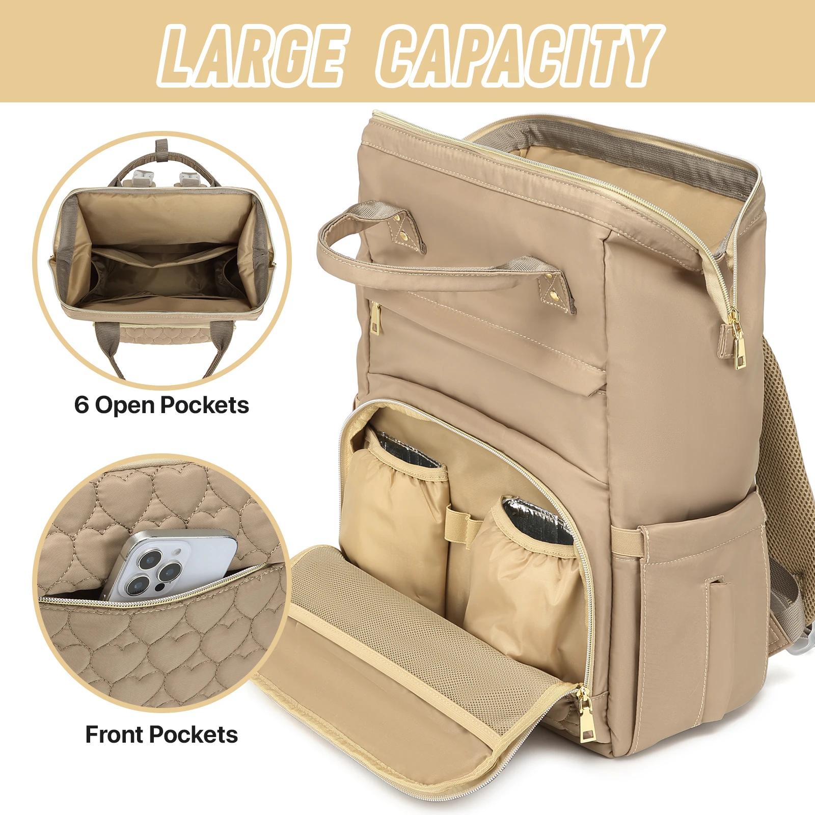 Sac à dos pour couches, sac de voyage imperméable avec poche isotherme, matelas à langer et sangles 