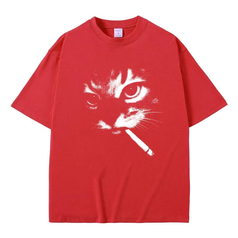 Mème drôle fumer chat visage graphique T-shirts hommes femmes décontracté coton Vintage T-shirts hom