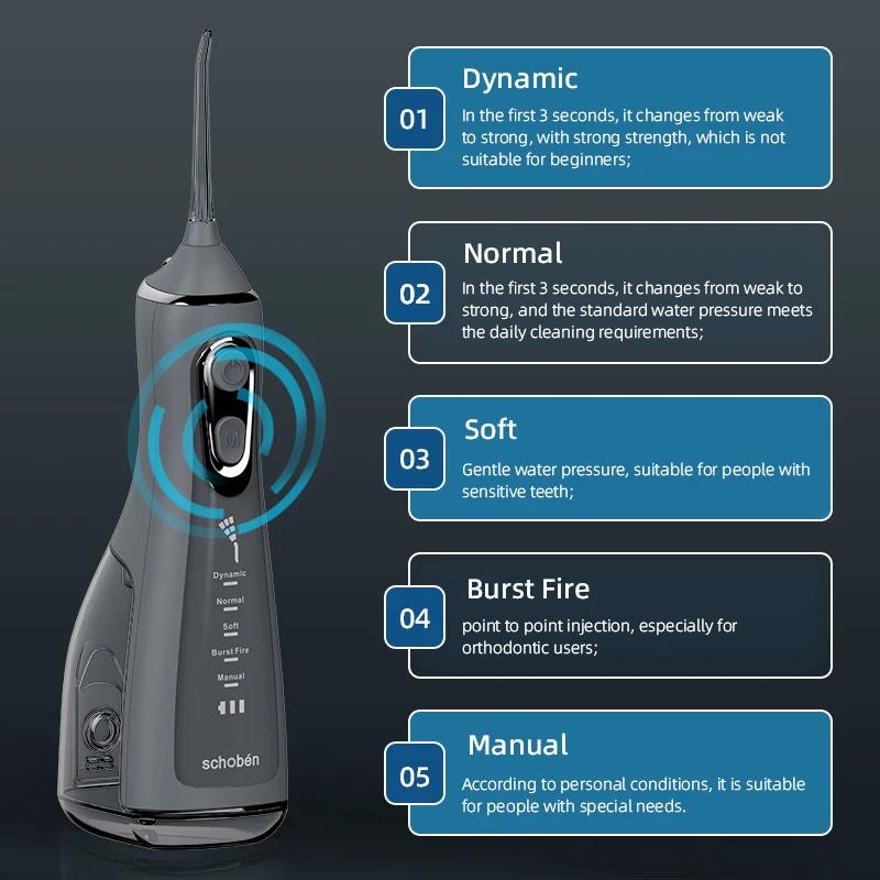 Irrigateur dentaire Portable, fil dentaire, Rechargeable par USB, 4 buses, Jet d'eau, réservoir d'ea