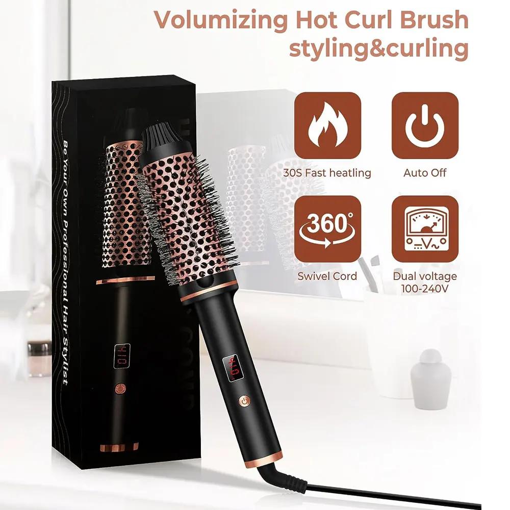 Brosse thermique brosse à friser ionique en céramique 1.5 pouces fer à friser chauffé volumateur dou