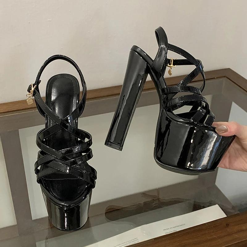 Liyke Style de piste 16CM épais talons hauts plate-forme sandales Sexy bande étroite bride à la chev