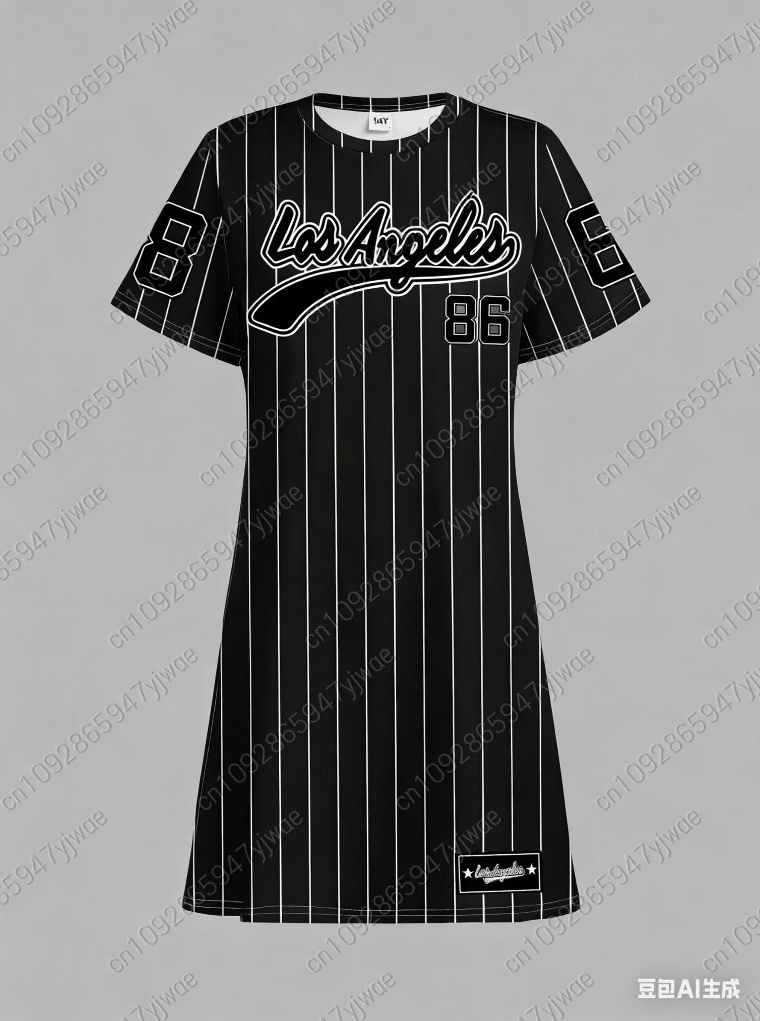 Robe T-shirt ample décontractée pour femme été 2026 NO.86 LOS ANGELES Imprimé Col rond Manches court