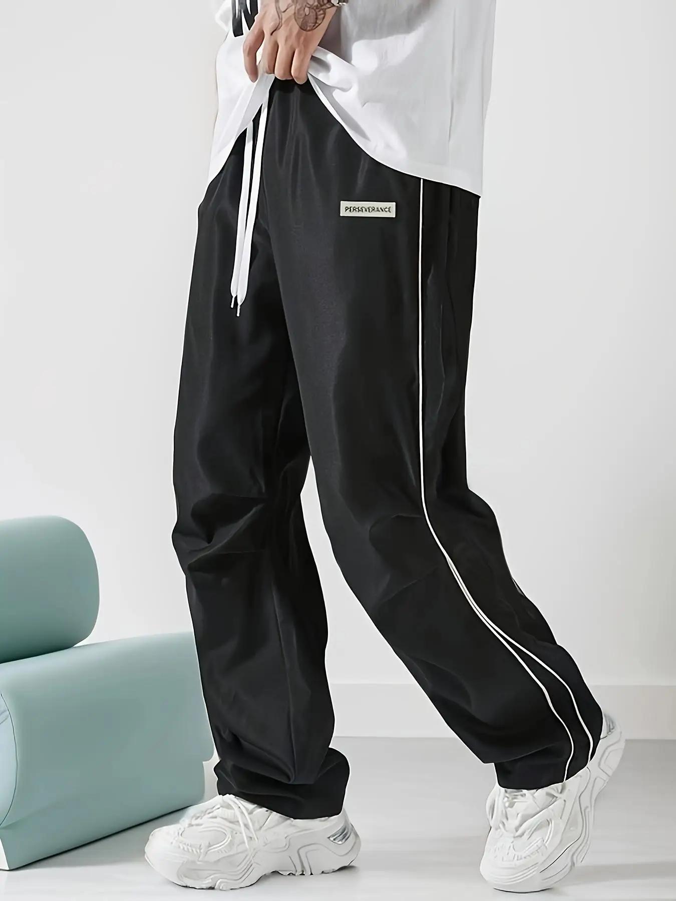 Pantalon droit de sport uni régulier pour hommes avec cordons et ceinture élastique, conception de s