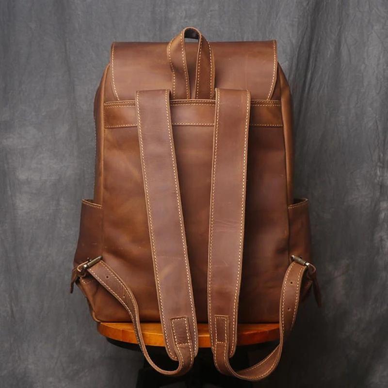 Sac à Dos Vintage en Cuir de Cheval pour Homme, Grande Capacité, 15.6 Pouces, pour Ordinateur Portab