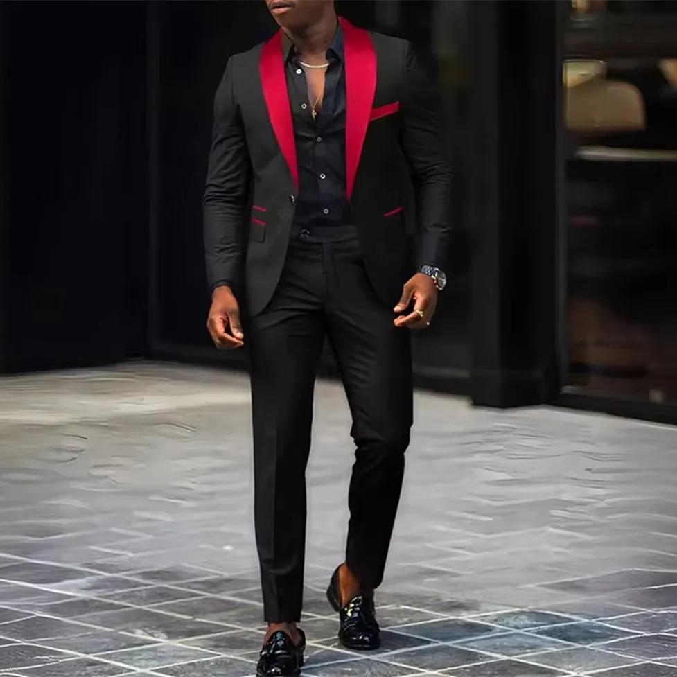 Costume 2 pièces pour hommes, adapté aux costumes d'affaires de mariage, ensembles vestes et pantalo