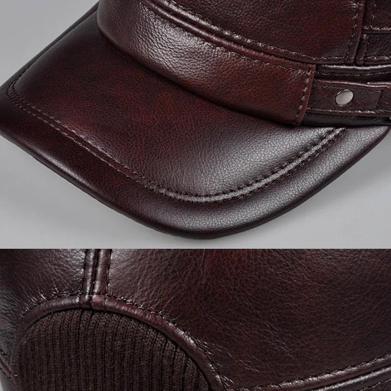 Casquette d'hiver en cuir véritable pour hommes, casquette plate, militaire, élégante, casquette de 