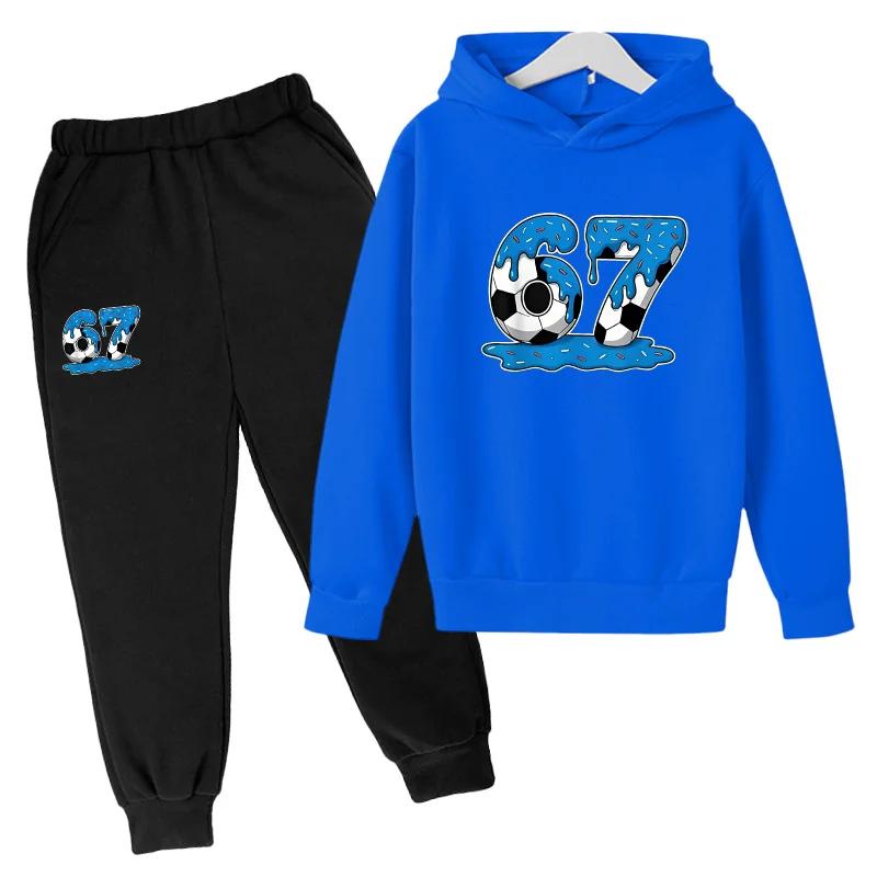 Ensemble de survêtement tendance printemps-automne six-sept meme 67 pour enfants, sweat à capuche + 
