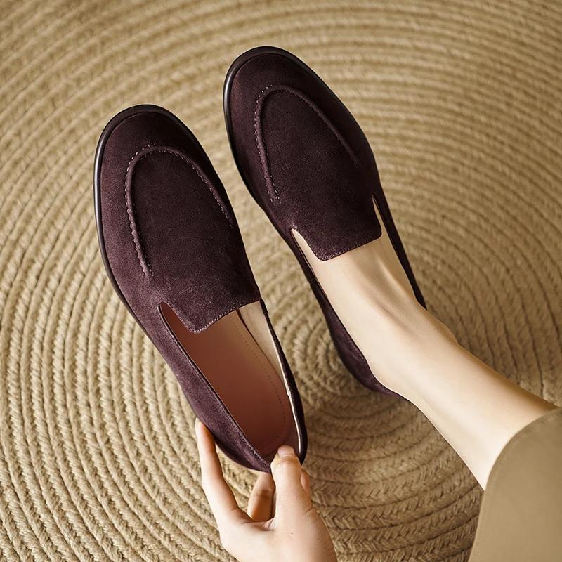 QUTAA mode nouvelles femmes chaussures plates vache daim cuir femme Slip-on printemps Ballet mocassi