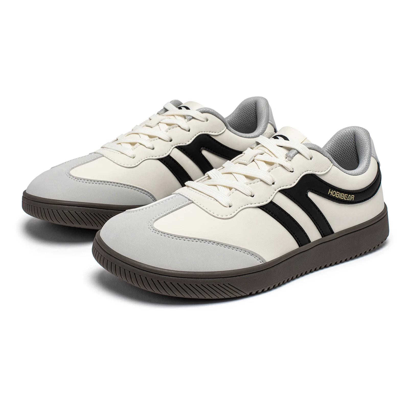 HOBIBEAR chaussures à bout large unisexe baskets en cuir artificiel décontracté à lacets chaussures 