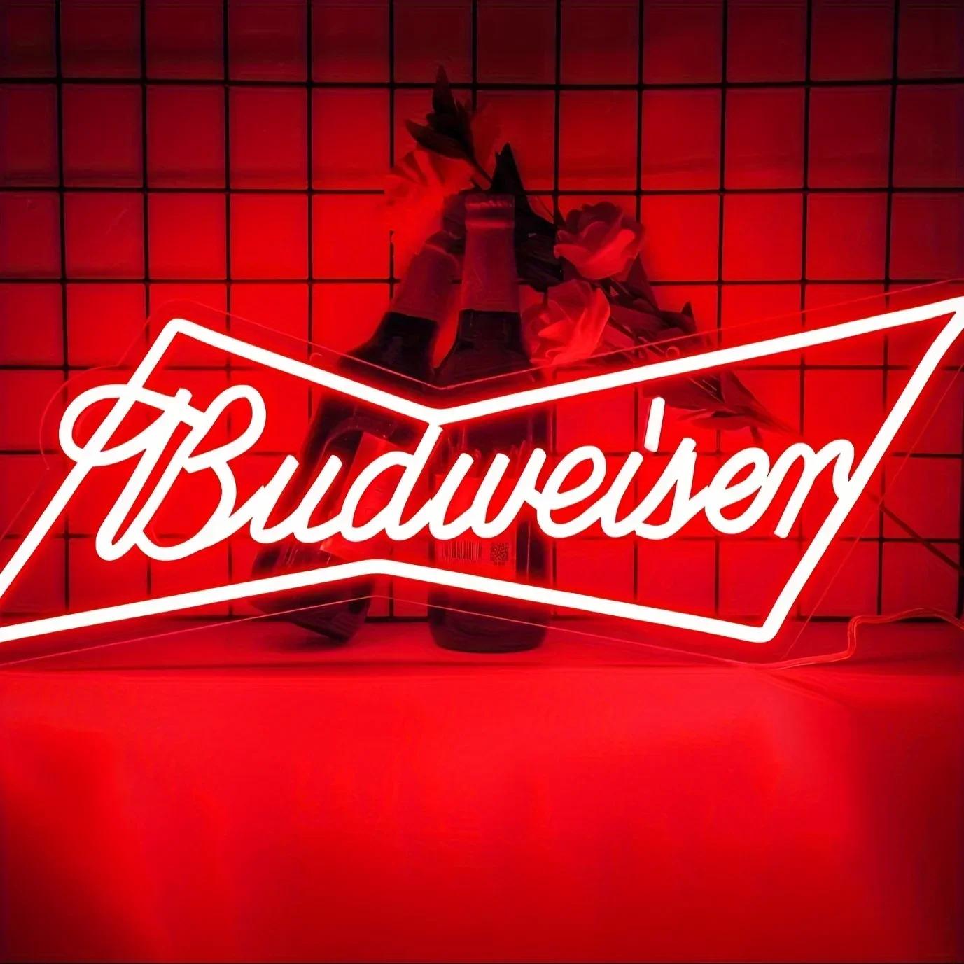 Budweiser-Enseignes au néon avec logo pour homme, barre de bière, enseigne lumineuse au néon, décora