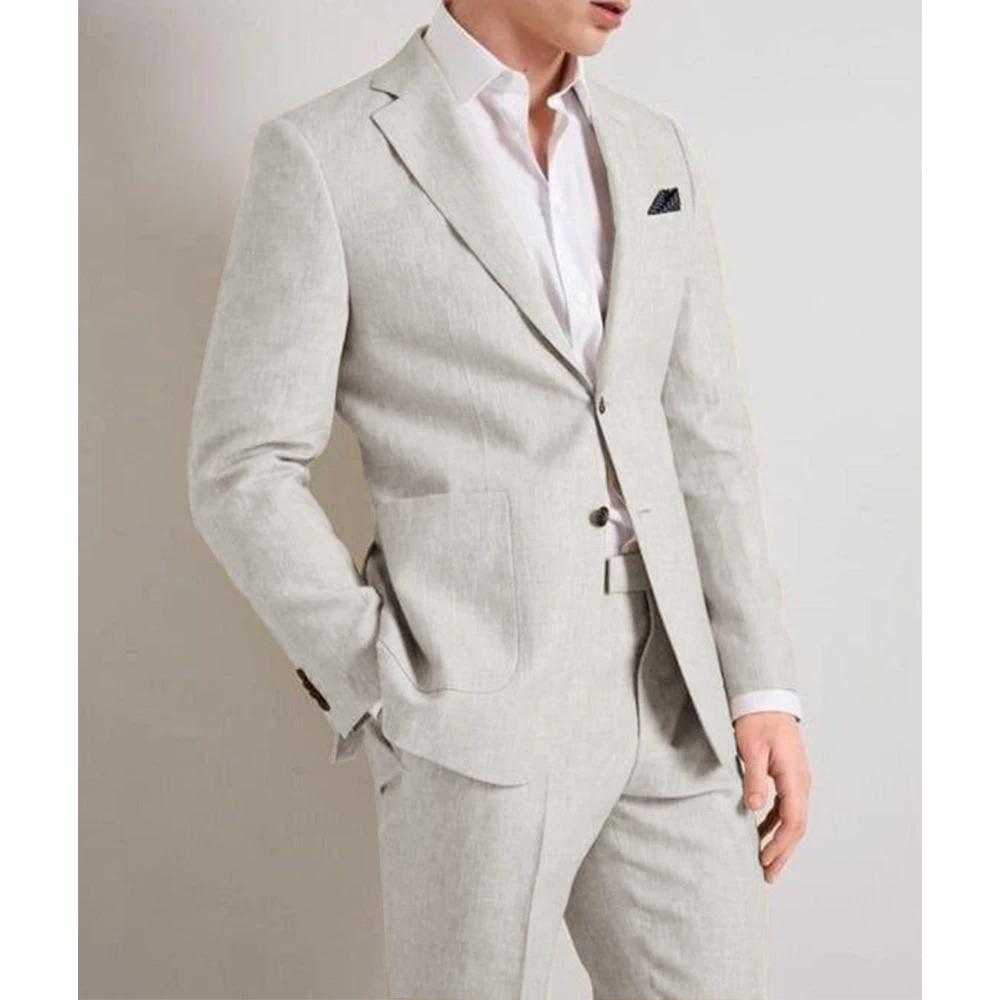 Ensemble Complet Élégant en Lin Fin et Respirant pour Homme, Vêtement Confortable pour Mariage Forme