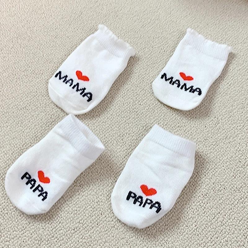2 paires de chaussettes pour nouveau-né fille et garçon, blanches, mignonnes, amour MAMA PAPA Bebe, 