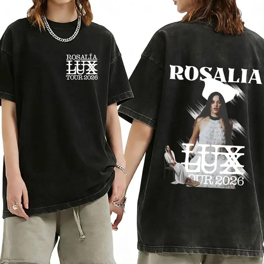 Rosalia Lux Tour Album 2025 Vintage lavé t-shirts hommes femmes décontracté surdimensionné coton T-s