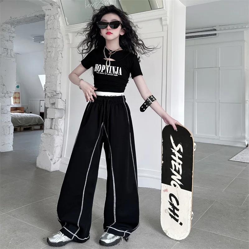 Été adolescente Hip Hop Jazz Street Dance Costume Costume Cool imprimé creux T-shirt court + pantalo