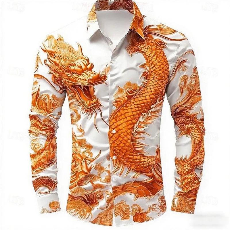 Chemise à manches longues pour hommes, multicolore, Dragon, boutons, mode décontractée, vacances, to