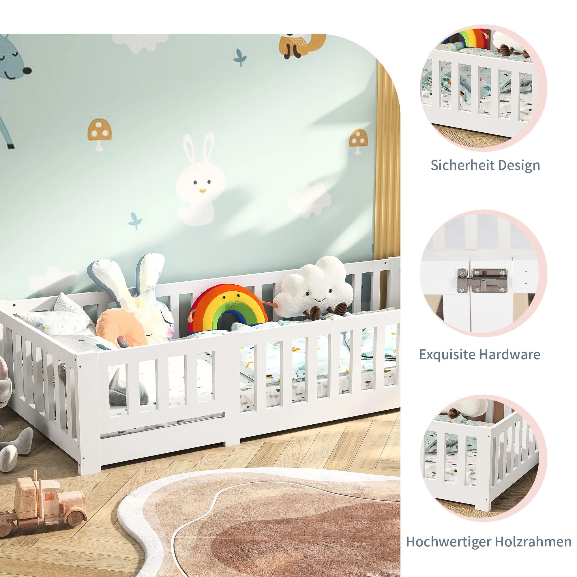 Lit de sol Montessori pour enfants Rosahqnda 90 x 200 cm avec protection contre les chutes, y compri
