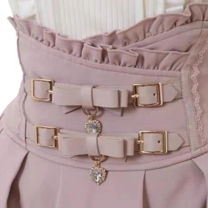 Sweet Lolita Jirai Kei – Jupe courte taille haute pour femmes, jupe courte avec boucle à Double nœud