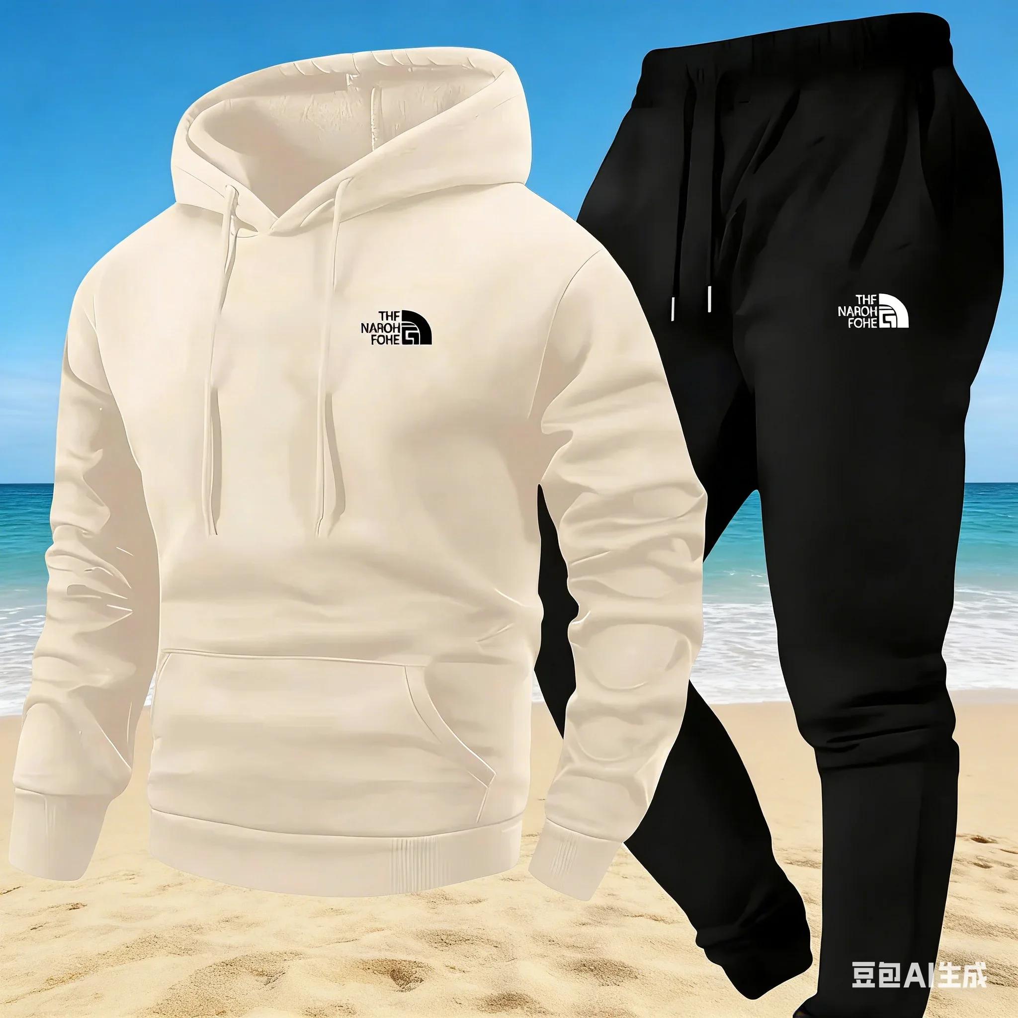 Ensemble deux pièces décontracté pour hommes, sweat-shirt à capuche et pantalon avec poche kangourou