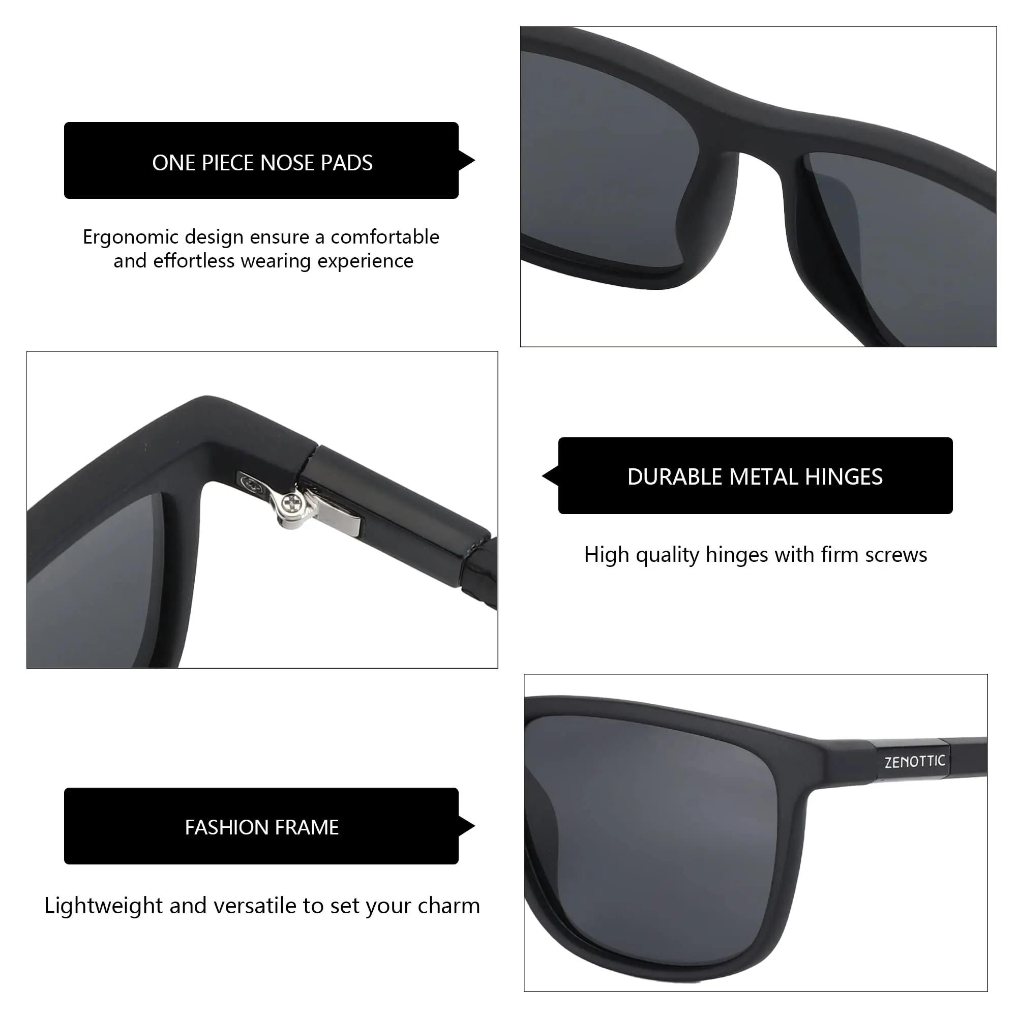 ZENOTTIC Lunettes de soleil polarisées carrées pour hommes – Cadre léger TR90 avec blocage UV pour l