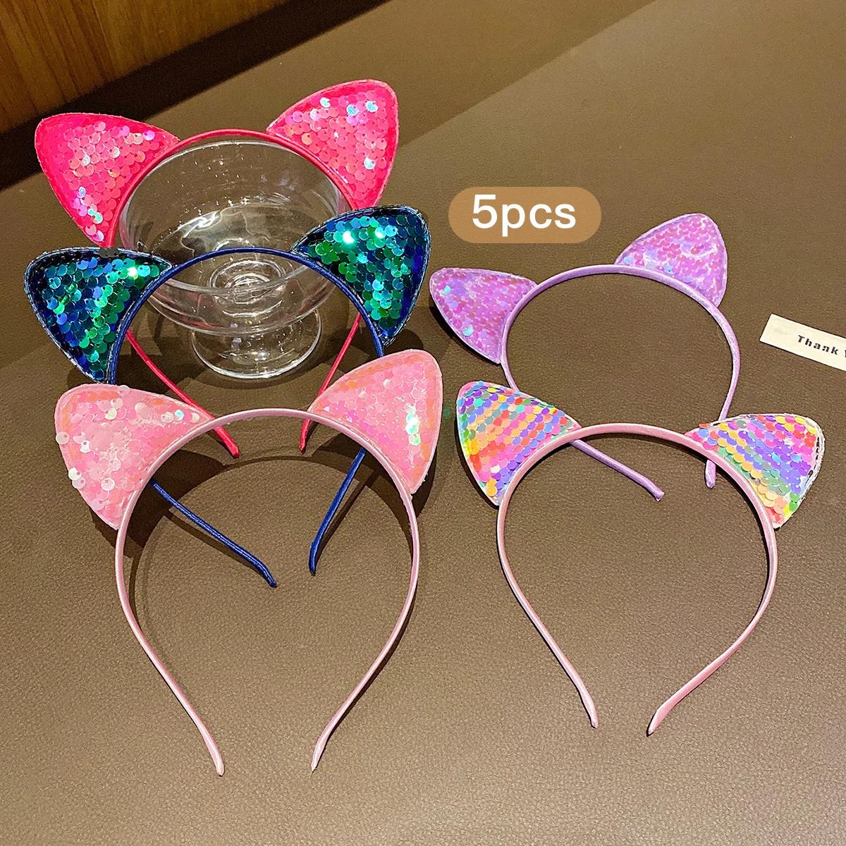 Bandeau oreilles de chat à paillettes de 5 couleurs mignonnes (pain en forme d'oreille de chat cuit 