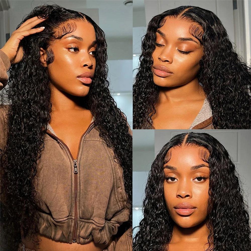 Perruque Lace Front Wig Deep Wave brésilienne naturelle, cheveux humains, 13x4, 13x6, pre-plucked, t