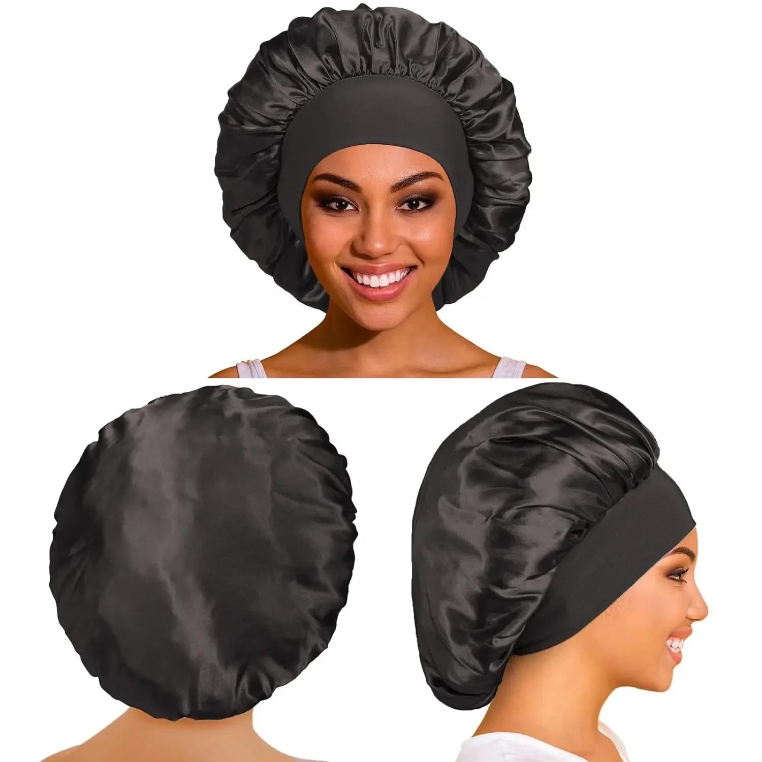 Chapeau de couchage en Satin solide à haute élasticité, 1 pièce, Bonnet de soins capillaires, bonnet