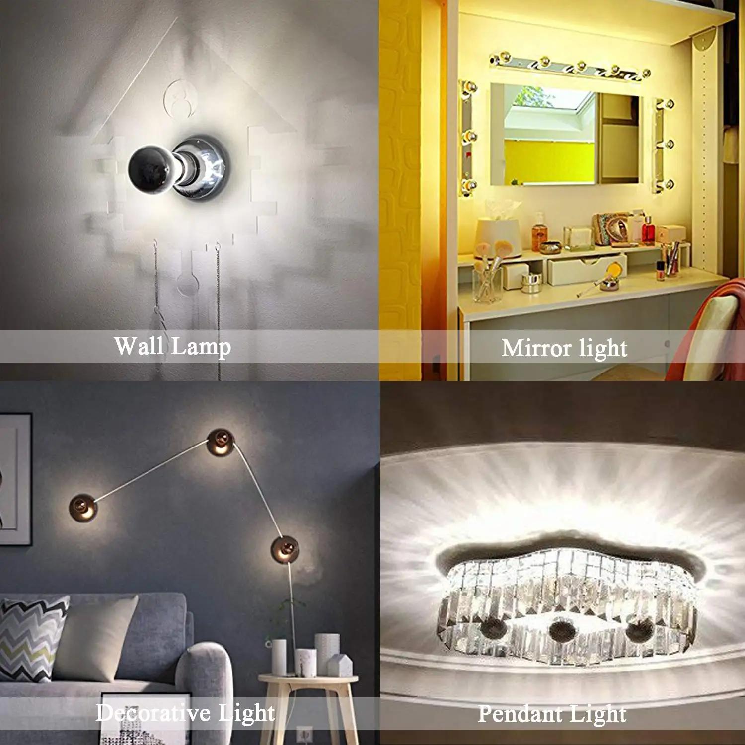 Ampoule LED Vintage à Pointe Argentée, Demi Chrome, Lampe Décorative, 40W, Filament Égal, Miroir, E1