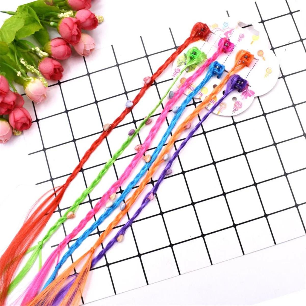 Extensions de cheveux tressés colorés pour filles, pinces à cheveux, queue de cheval tressée arc-en-
