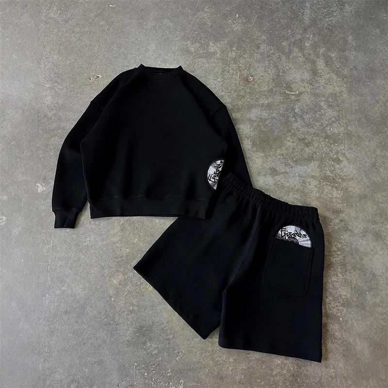 Ensemble de survêtement pour homme, style streetwear Y2K, imprimé, col rond, sweat-shirt et short dé