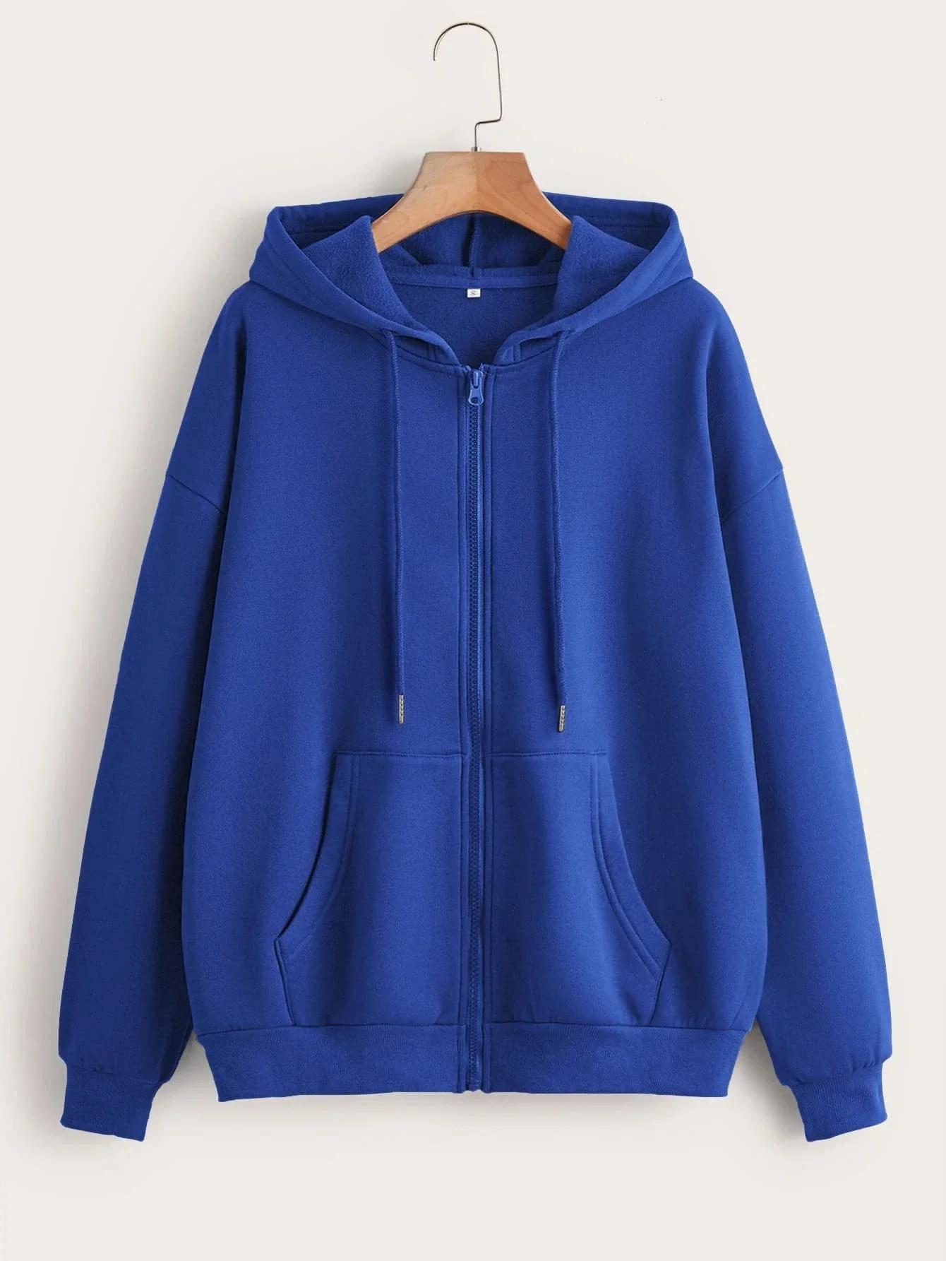 Surdimensionné sweat à capuche pour femme décontracté solide fermeture éclair sweat à capuche Haraju
