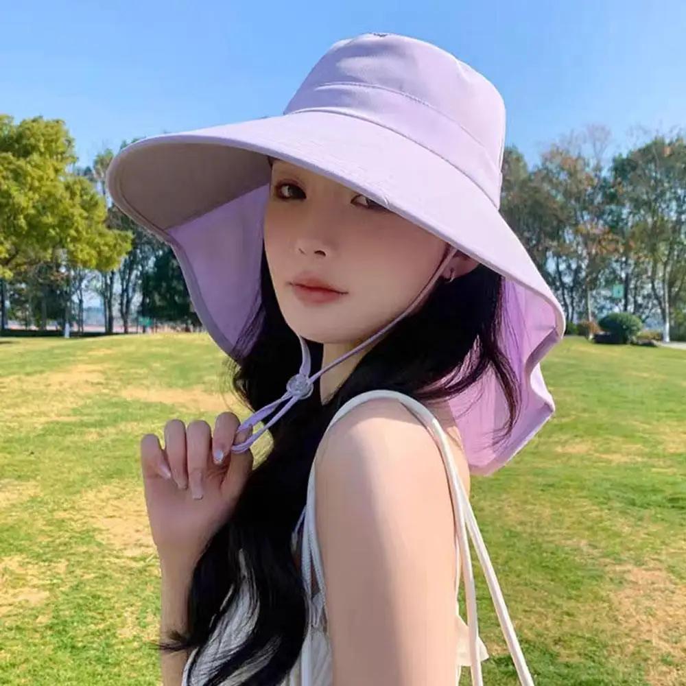 Châle crème solaire casquette queue de cheval voyage pêcheur chapeau large bord chapeau de soleil av