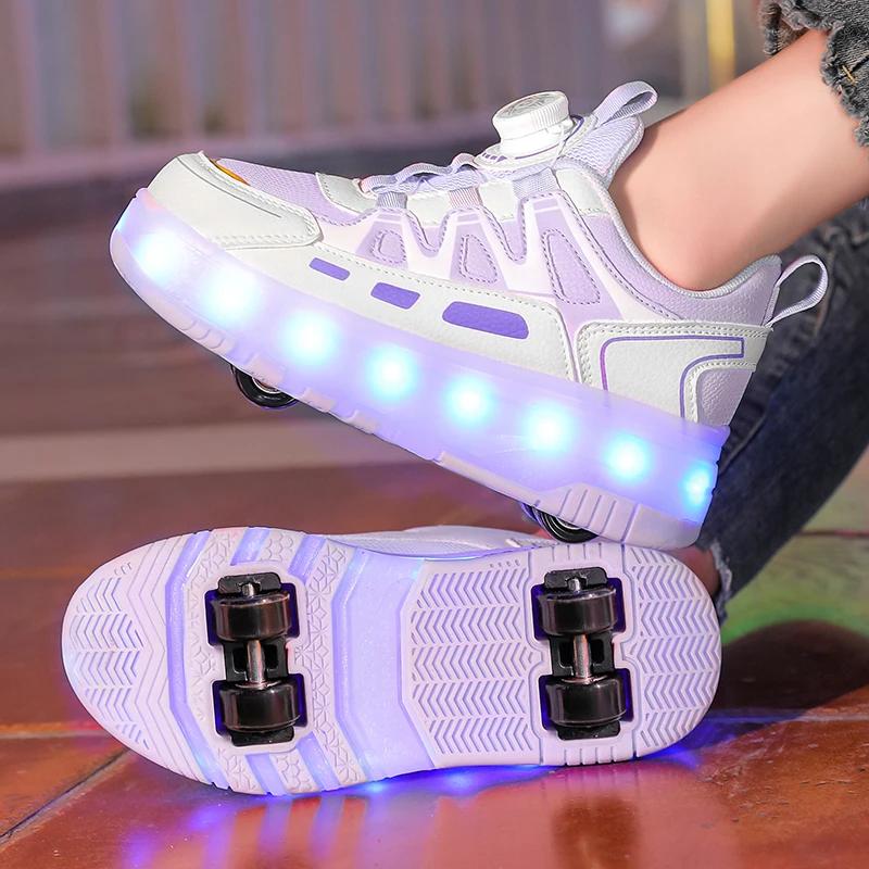 Chaussures de patin à roulettes pour enfants, baskets avec 4 roues, lumière LED lumineuse, chaussure