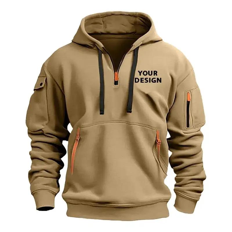 Sweat-shirt de sport européen pour hommes, ample et décontracté, avec fermeture éclair, poche sur le
