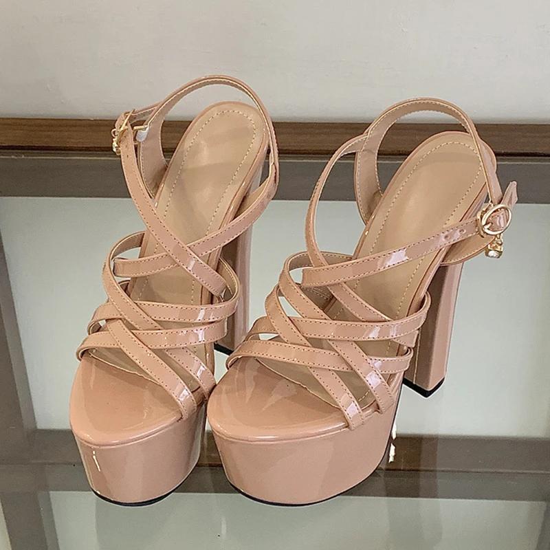 Liyke Style de piste 16CM épais talons hauts plate-forme sandales Sexy bande étroite bride à la chev