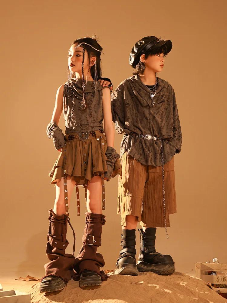 Ensemble gothique déchiré enfant t-shirt + jupe - Style streetwear punk - Vêtements scène et danse