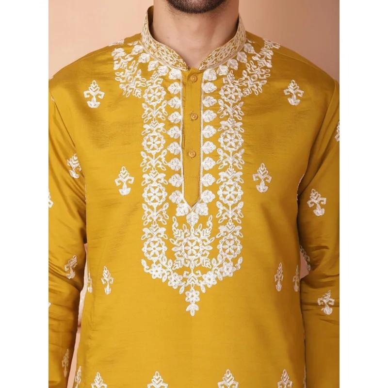 Kurtaasuha imprimé numérique pour hommes, coupe régulière, col Mandarin, long, adapté à toutes les o