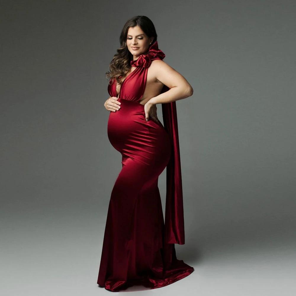 Robe de maternité en Satin extensible Convertible, tenue de soirée multi-voies pour les fêtes prénat