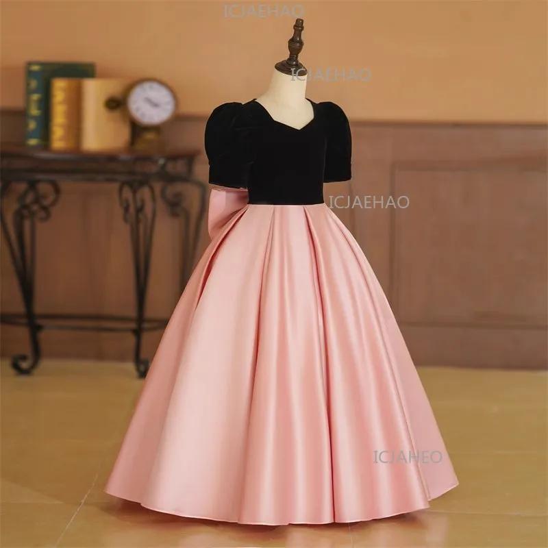 Nouvelle Robe de Princesse en Satin Simple pour Filles, Collection 2026, Manches Bulles, Idéale pour