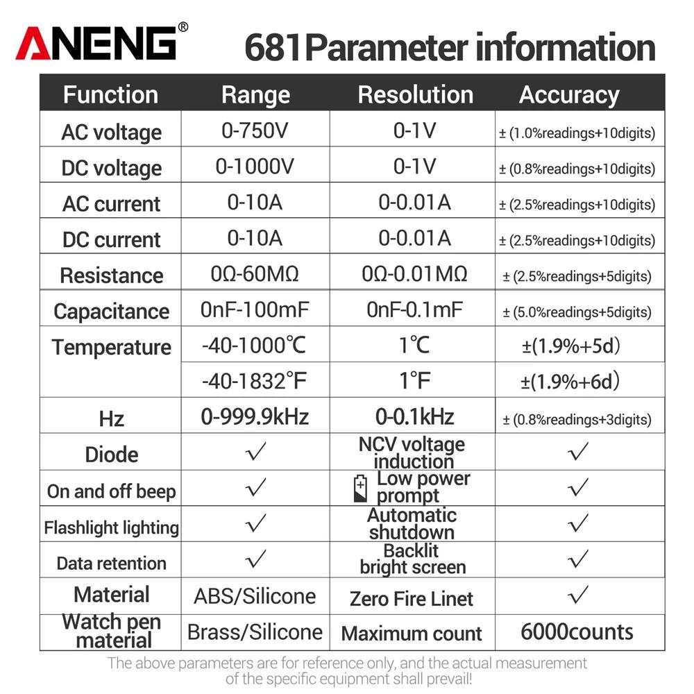 ANENG-Multimètre numérique professionnel aste 681, testeur de tension sans contact, voltmètre AC/DC,