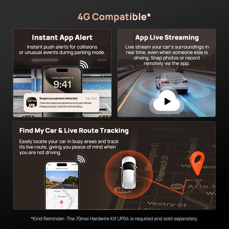 Nouvelle caméra embarquée 70mai A810S 4K HDR GPS ADAS Enregistrement automatique Détection de mouvem