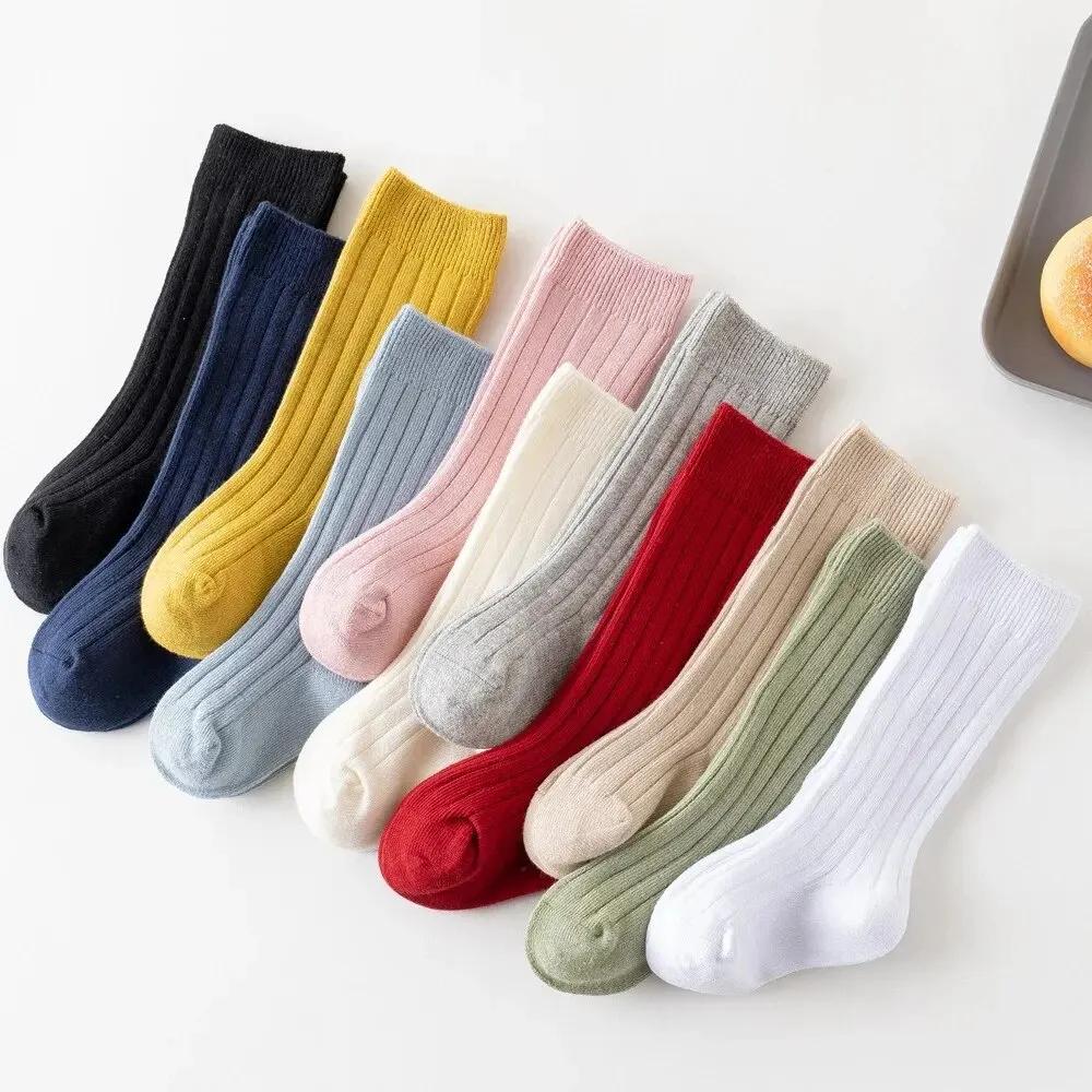 3 paires/lot bébé genou chaussettes hautes enfants filles garçons doux coton longue chaussette migno