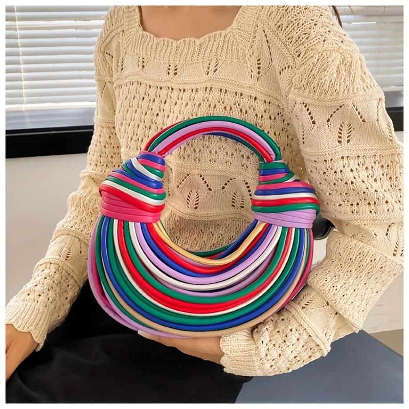 Sac à main à pompon tissé à la main pour femmes, Style décontracté, avec motif matelassé à chevrons,