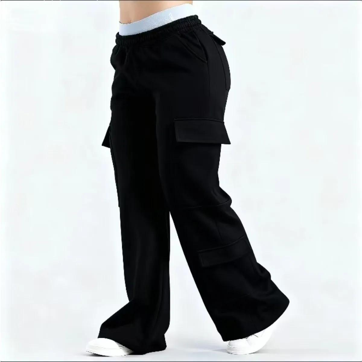 Pantalon cargo large pour femme 2026, taille élastique avec grandes poches, décontracté, fitness, sp