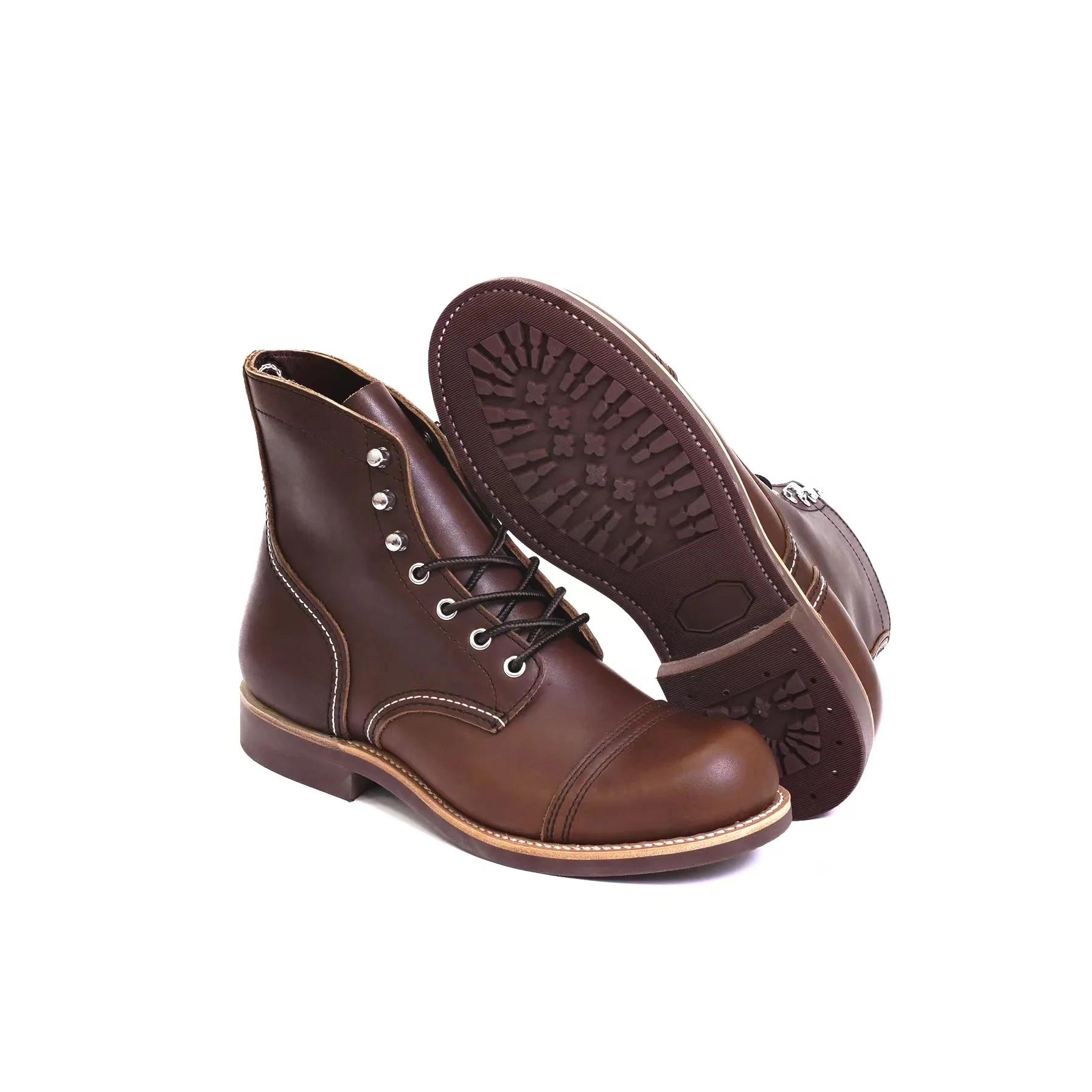 Bottes de moto robustes pour hommes, durables, soudées Goodyear, Vintage, huile, cuir véritable, Pun