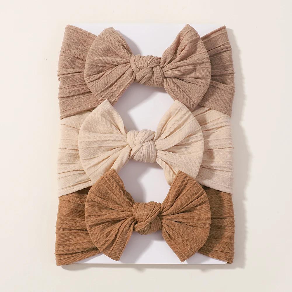 3 pièces couleur unie bébé bandeau arc enfants bandeau élastique en Nylon nouveau-né bandeaux doux T