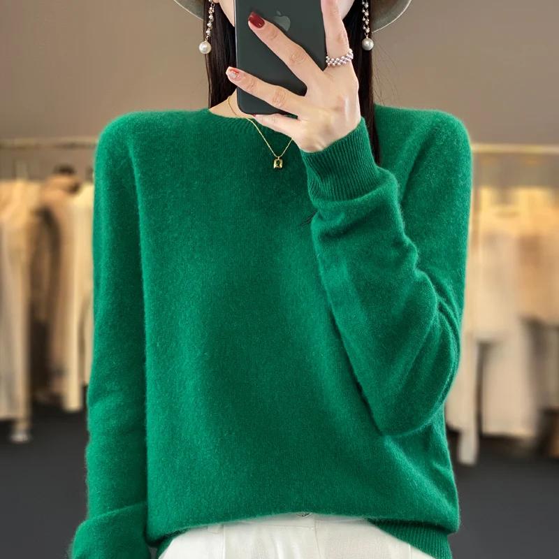 100% laine mérinos pull femmes col rond cachemire tricots femme pull automne hiver décontracté hauts